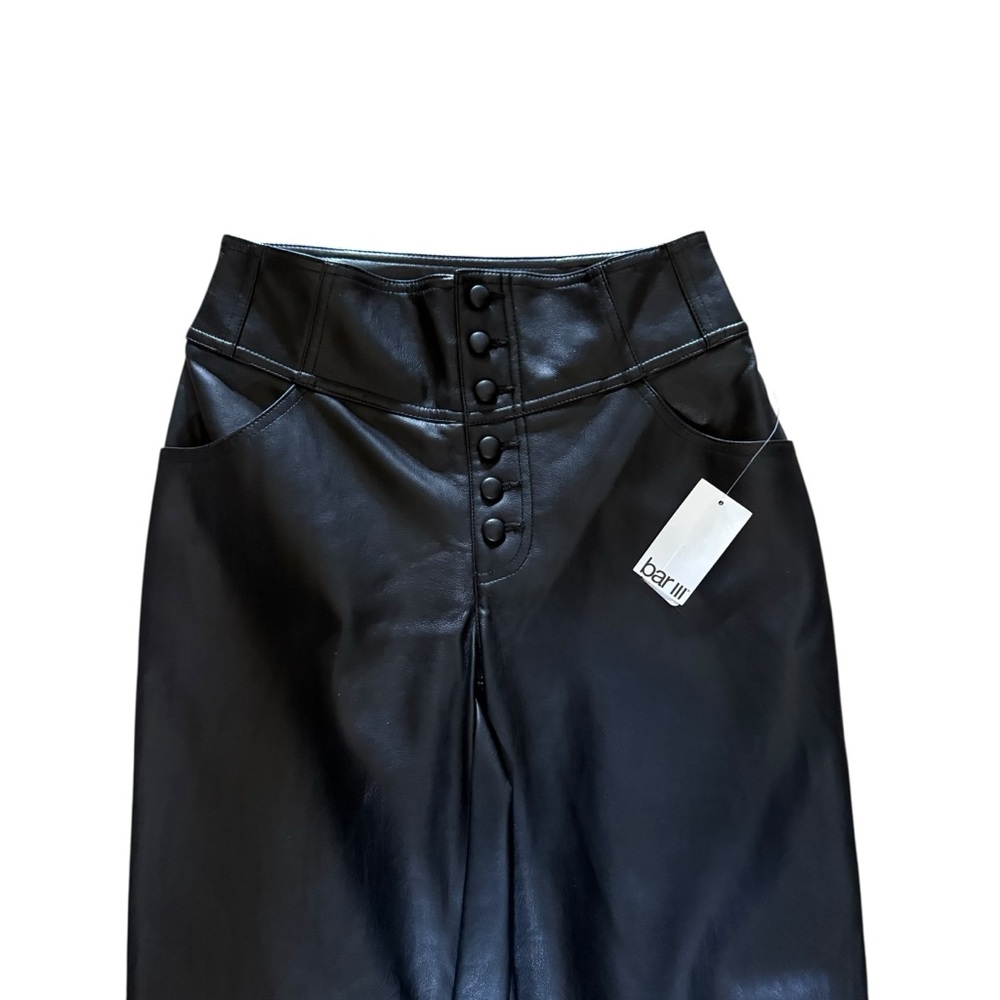 NWT Bar III Black Leather Pants Slim Leg Button Fly Womens 2 - Picture 2 of 4